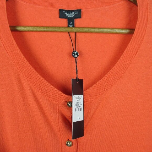 Talbots Womens Cardigan Sweater Orange Button Up Pockets 1X Cotton Blend NWT $99 - Picture 3 of 7